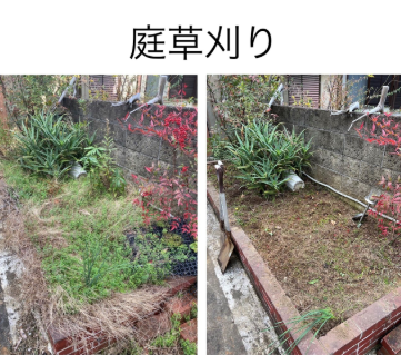 泉佐野市 便利屋 庭草刈り 作業前後 空き家管理